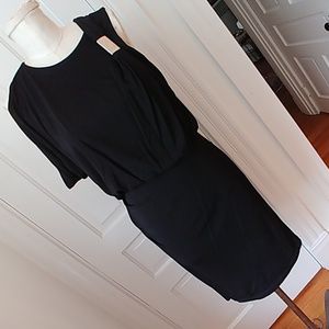 David Meister little black asym draped dress